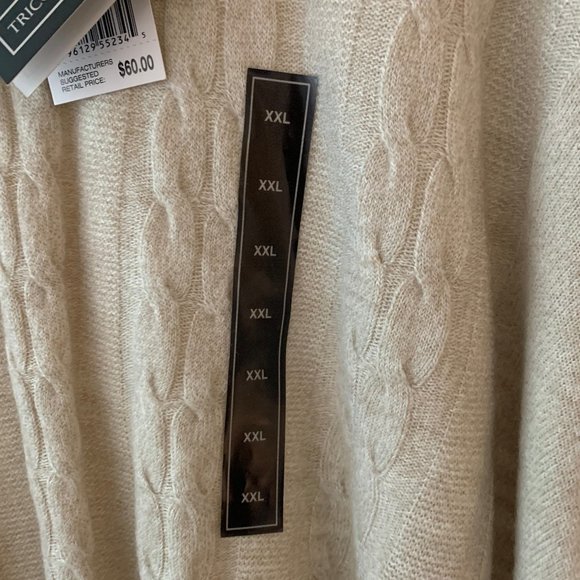 NEW Sweater V-Neck Tricots St. Raphael Cable Knit Oatmeal Tan Size XXL Tags - Picture 5 of 6